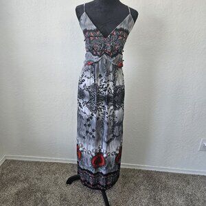 Babydoll Maxi Dress Floral Silk Whimsigoth Fairycore Corset Smocking Sz M READ